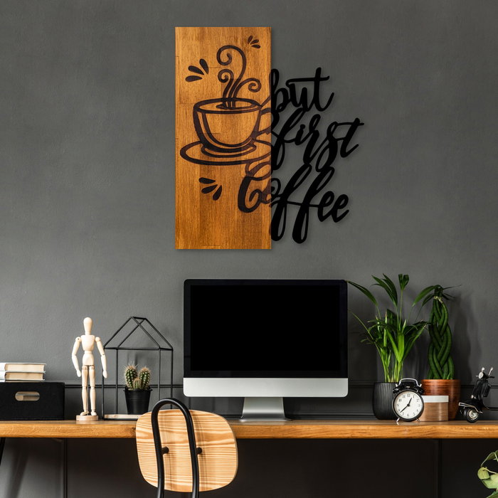 Wallity Coffee First Escultura de pared en nogal y negro